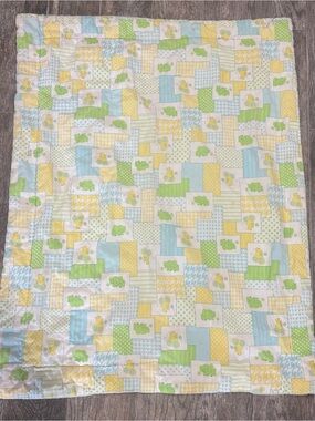 Vtg Curity Baby Crib Quilt Blanket Patchwork Pals Animals USA 41x32 1980s